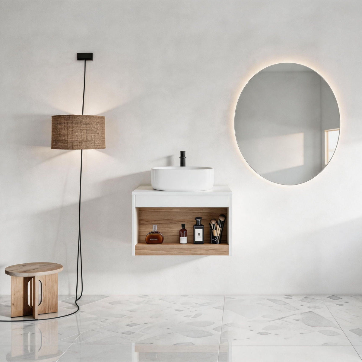 Floating Bathroom Vanity With Glossy Round Vessel Sink, photo 28 of 40