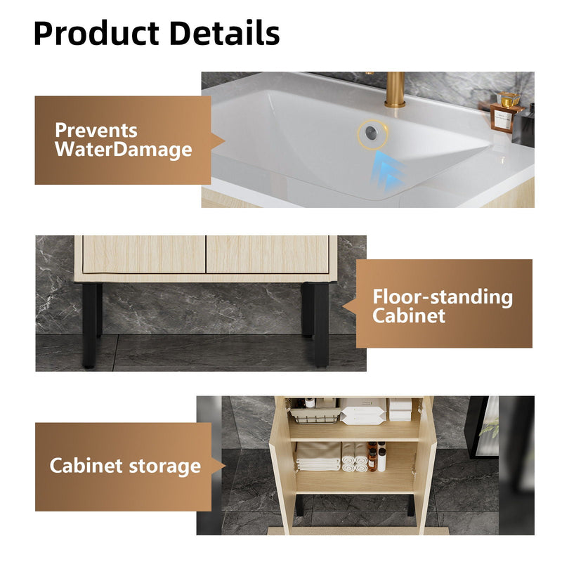 Bathroom Vanity With Ceramic Sink, Floor-Standing Design, Soft-Closing Drawers