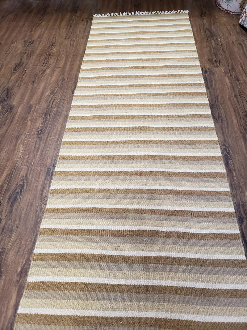 Striped Runner Rug, Flatweave Runner Rug, Hallway Runner, 15 ft Carpet Runner for Hall, Earth Tone Colors, Handmade Hand Woven Farmhouse Rug by Jewel Rugs