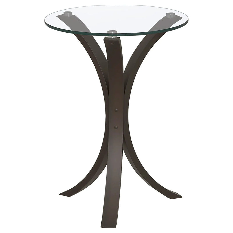 Helena - Round Glass Top Accent Side Table - Cappuccino by HouseOfZazla