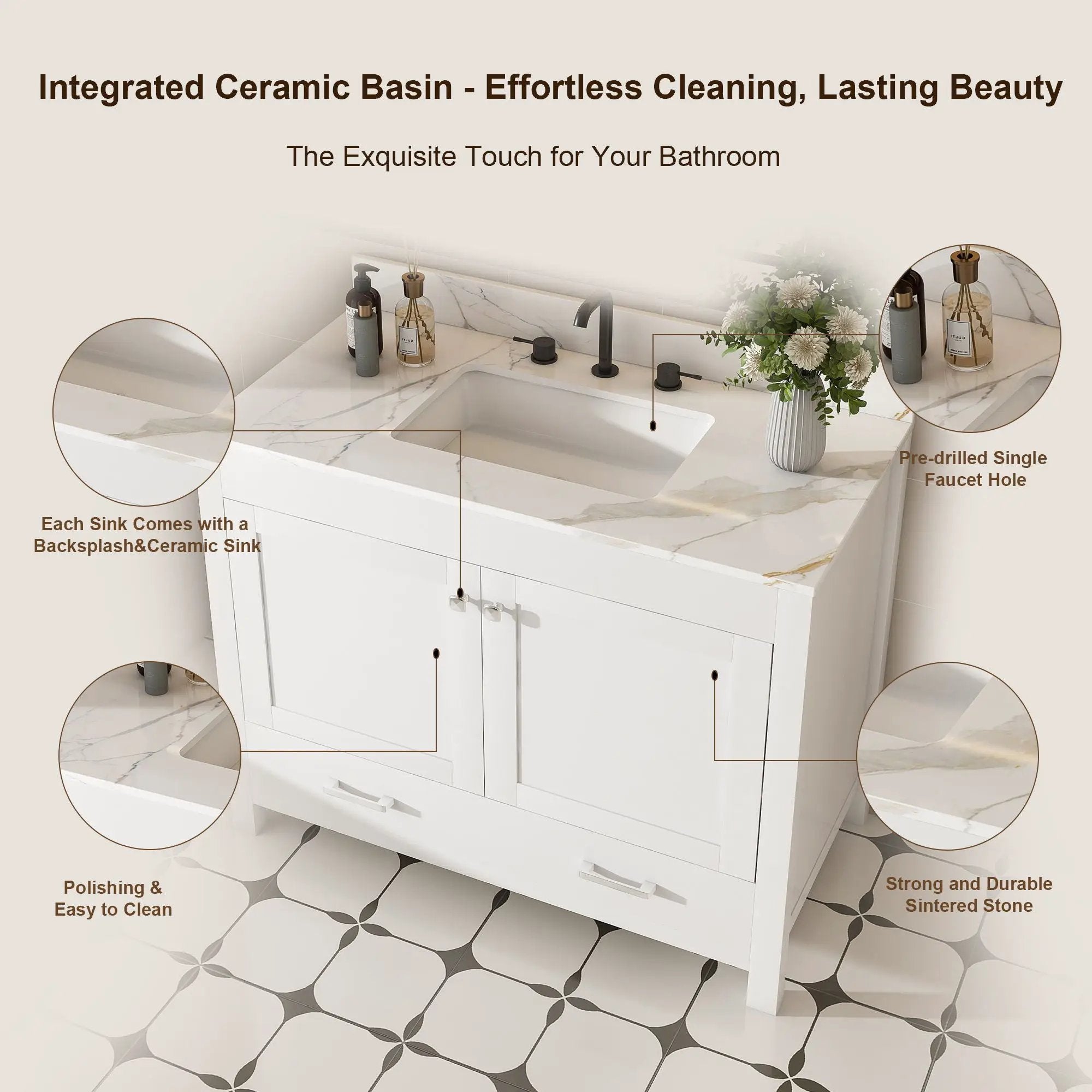 43" Bathroom Vanity, Multi Functional Cabinet With Doors And Drawer - White by HouseOfZazla