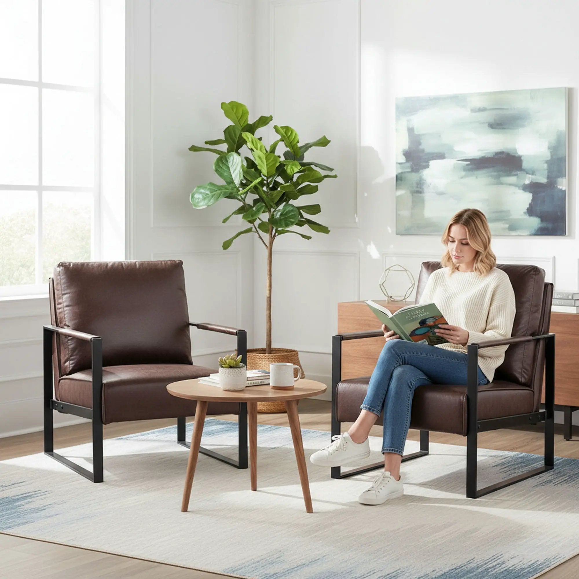 Classic Mid Century Modern Accent Chair With Durable Square Metal Frame, Armchair by Unique Piece Furniture