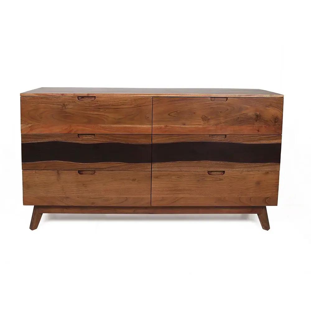 Sierra 6 Drawer Sideboard, Wood Credenza / Cabinets / Chests / Nightstands - Natural Wood / Brown by Unique Piece Furniture