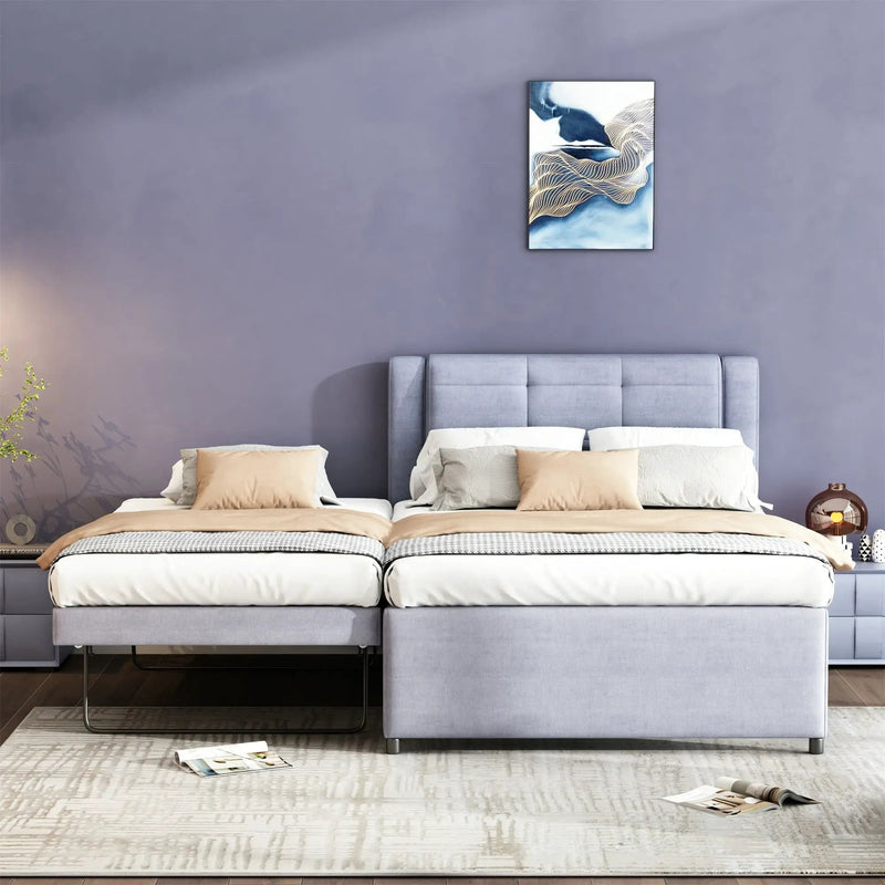 Upholstery Platform Bed With Trundle, Trundle Can Be Flat Or Erected by HouseOfZazla