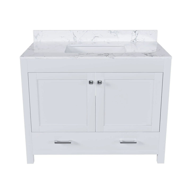 43" Bathroom Vanity With Artificial Marble Carrara Top Set, Multi Functional Bathroom Cabinet With Doors And Drawer - White by Unique Piece Furniture