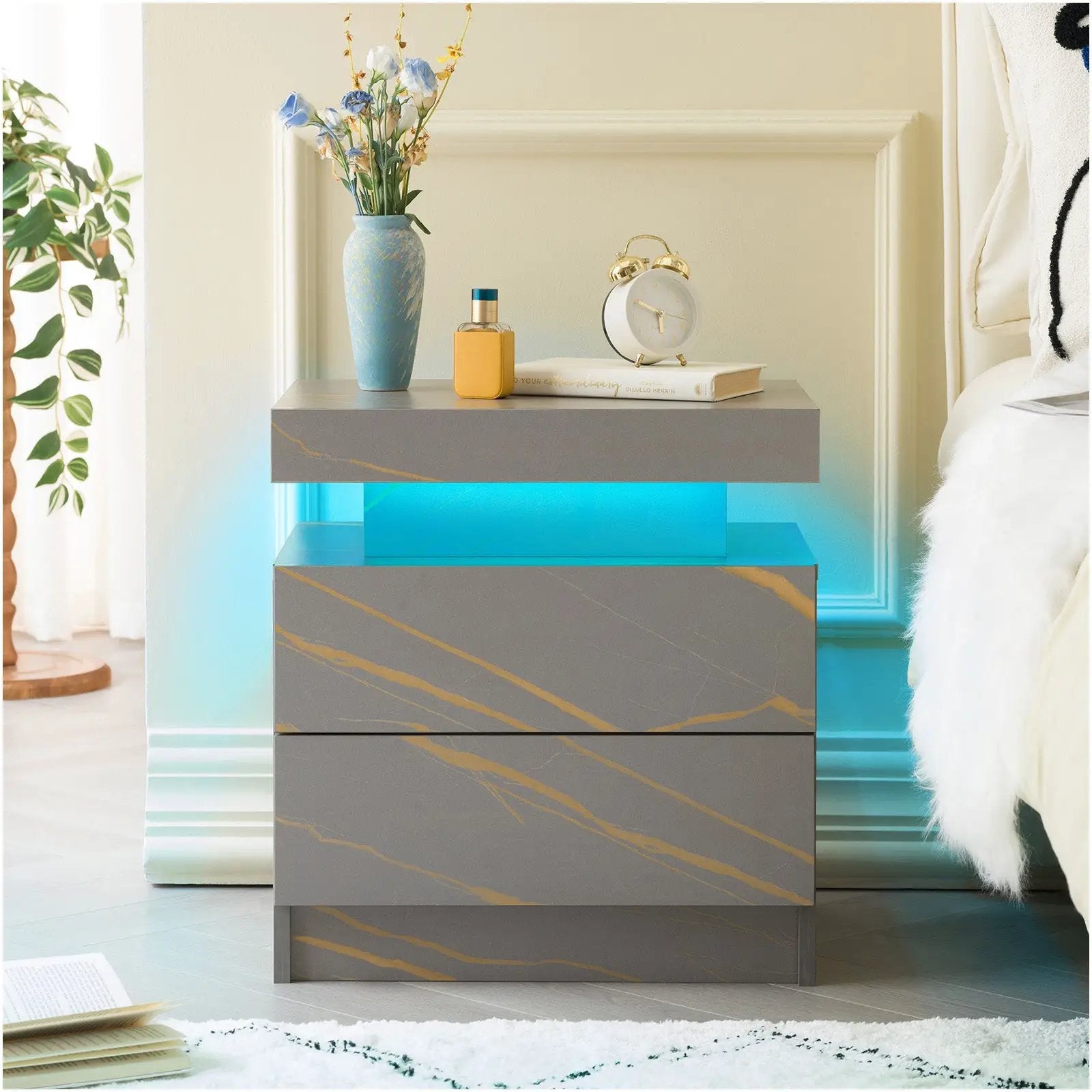 Modern LED Bedside Table with Two Drawers by HouseOfZazla
