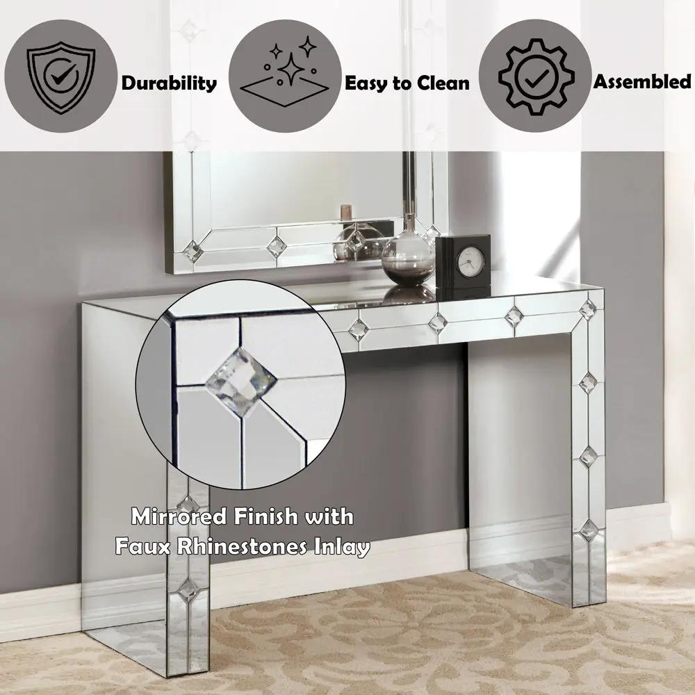 Hessa - Console Table - Mirrored & Faux Rhinestone by Unique Piece Furniture