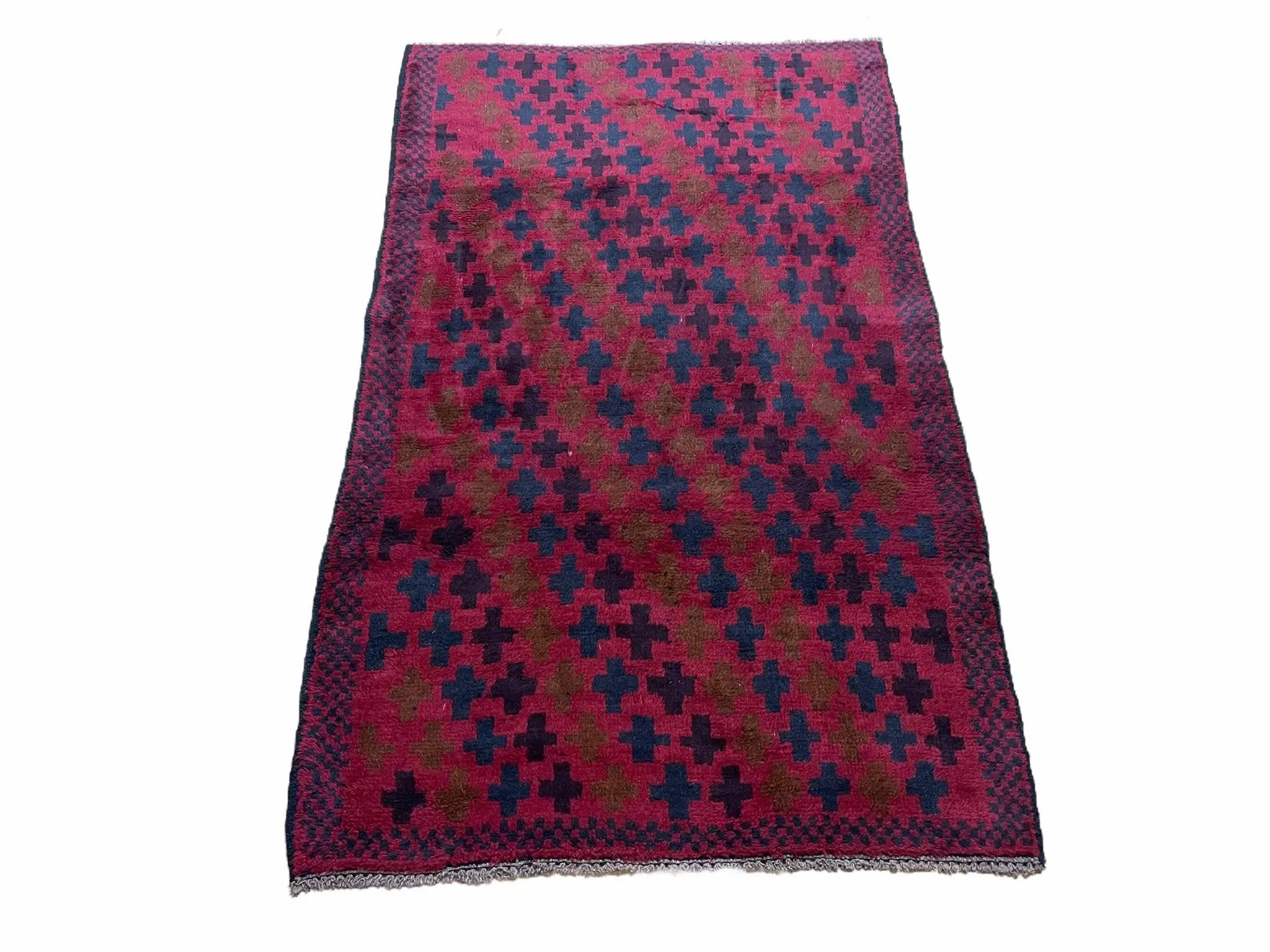 2' 10" X 4'8" Vintage Handmade Tribal Wool Rug Balouchi Rug Afghan Rug Red Beige by Jewel Rugs