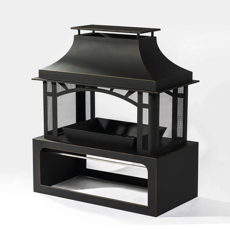 Fireplace, 50000 Btu Fire Pit, Wood Burning Chimney For Outside - Black by HouseOfZazla