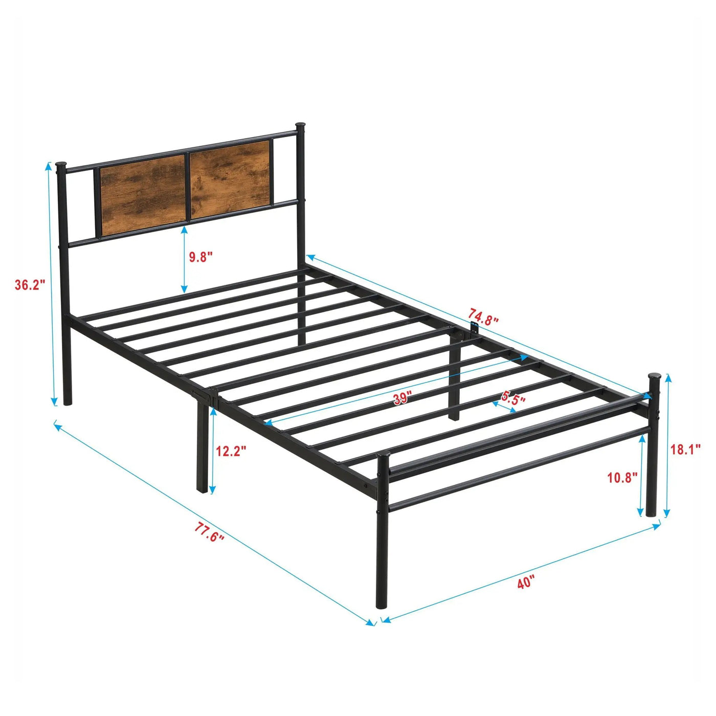 Modern Metal Bedframe With Headboard, Durable Steel Structure by HouseOfZazla