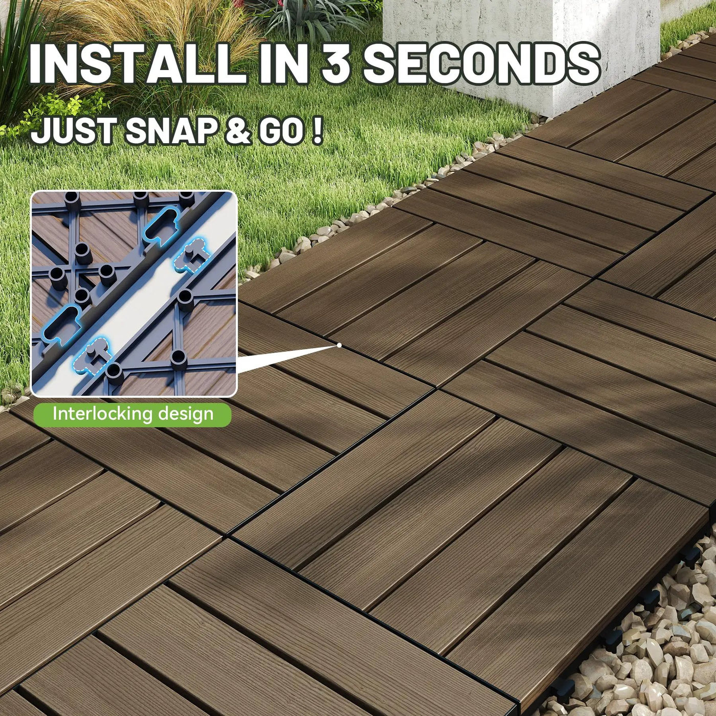 36 Pcs Interlocking Deck Tiles, 12" x 12" HDPE Outdoor Flooring by HouseOfZazla