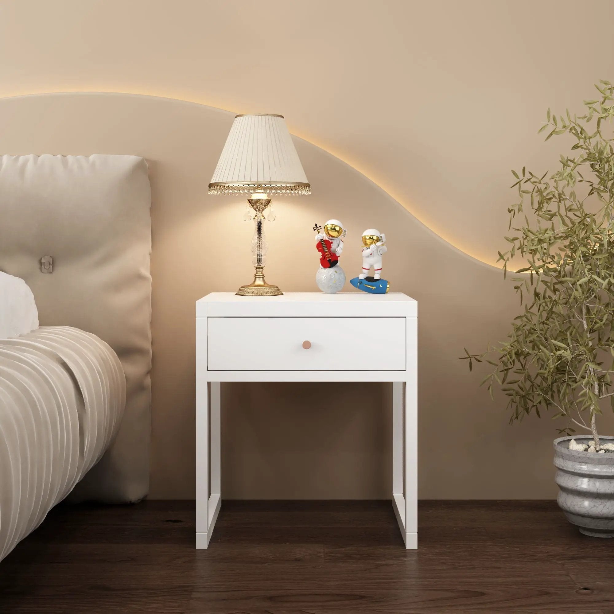 Nightstand With Drawer, Minimalist Bedside Table, Compact End Table For Bedroom - White by Unique Piece Furniture