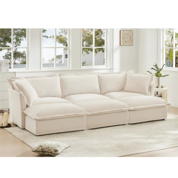 Oversized Chenille Living Room Sofa with 3 Ottomans, photo 2 of 10