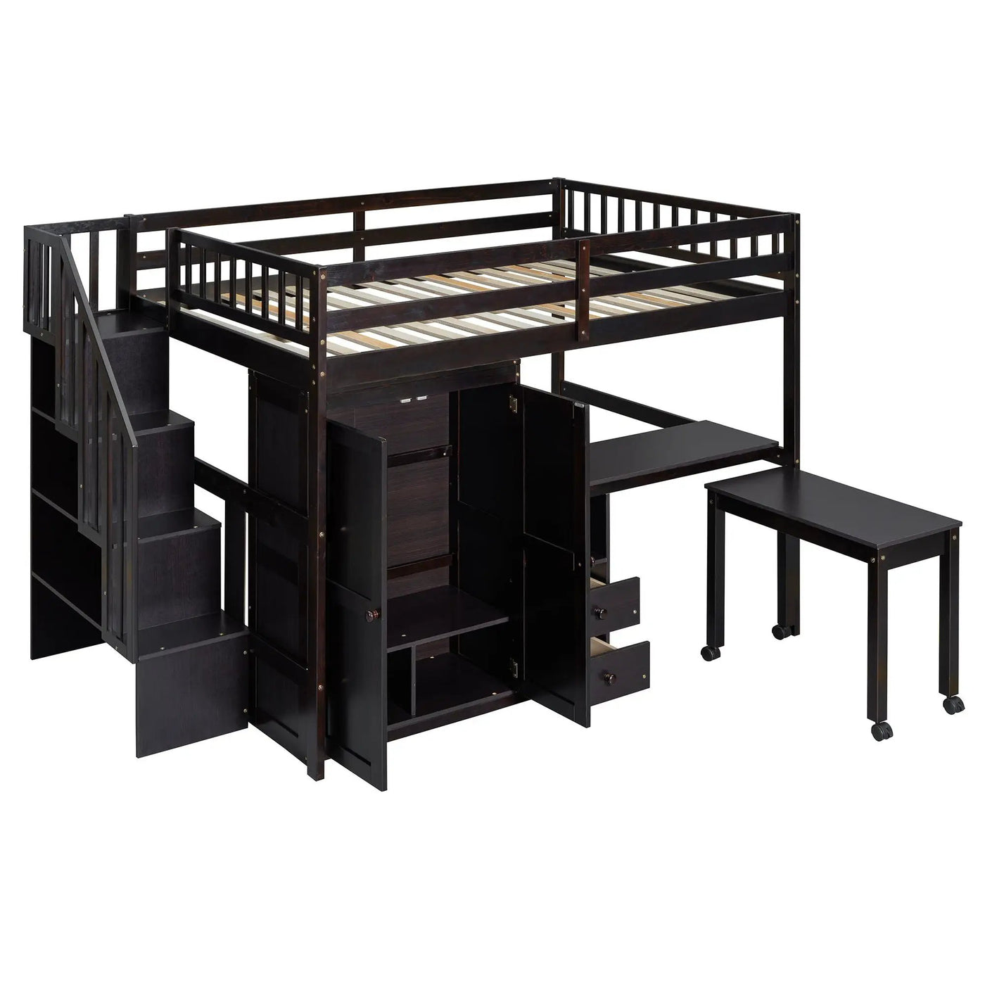 Loft Bed With Stairs, Bookshelf, Drawers, Desk & Wardrobe, Space Saving Multifunctional Furniture by Unique Piece Furniture