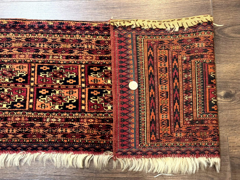 Antique Persian Turkoman Mafresh Rug 1x4, Wool, Tribal Collectible by Jewel Rugs