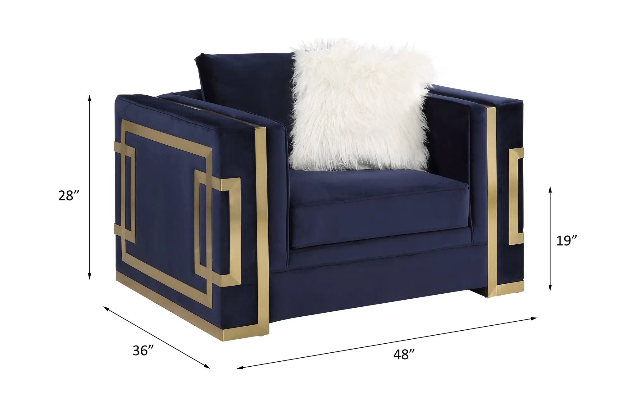 Virrux - Chair With 2 Pillows - Blue Velvet & Gold by Unique Piece Furniture