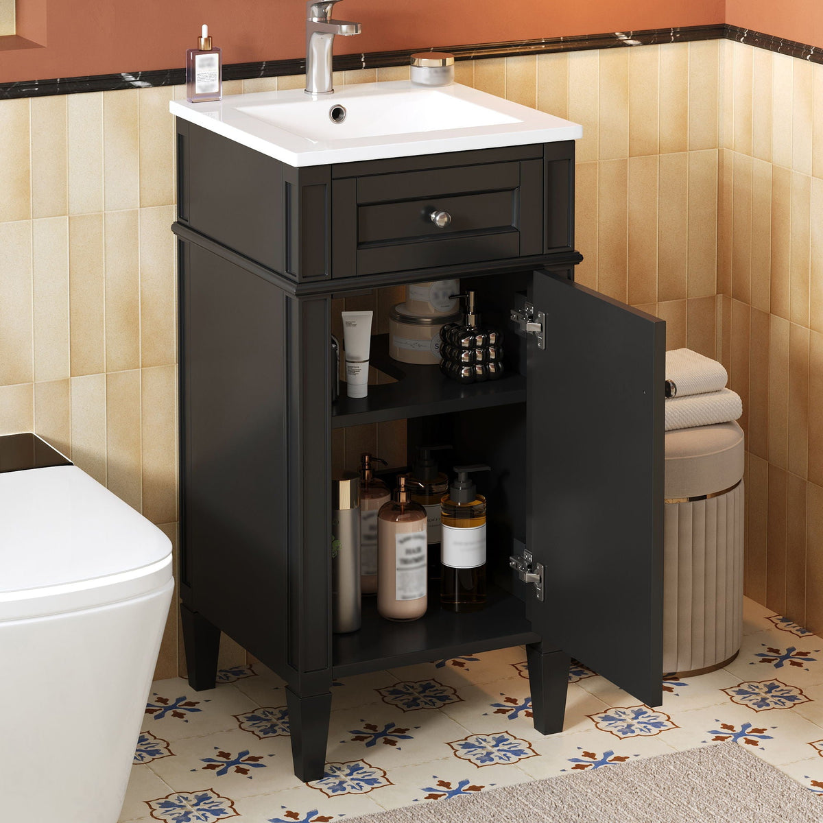 French Style Bathroom Vanity with Soft-Close Door and Sink - Dark Green, photo 22 of 40