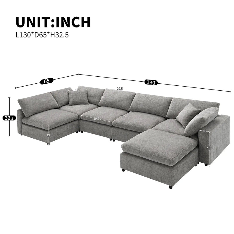 Modern Modular Cloud Sofa Bed, 6 Seat Sectional Couch Set With Ottoman, Free Combination, Convertible U Shaped Sleeper Sofa For Living Room by HouseOfZazla