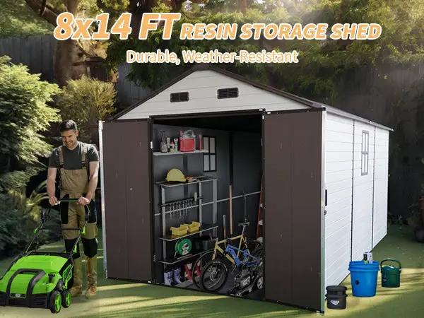 8x14 Ft Outdoor Resin Storage Shed with Windows by HouseOfZazla