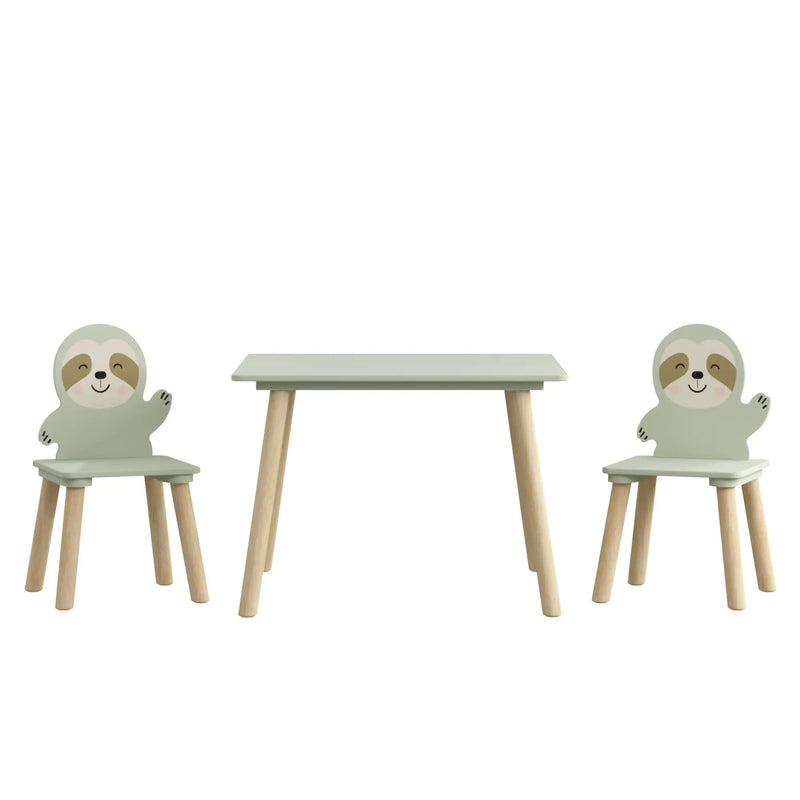 Sloth Themed Table And Chair Set With 2 Cute Animal Chairs - Natural Wood / Sage Green by Unique Piece Furniture