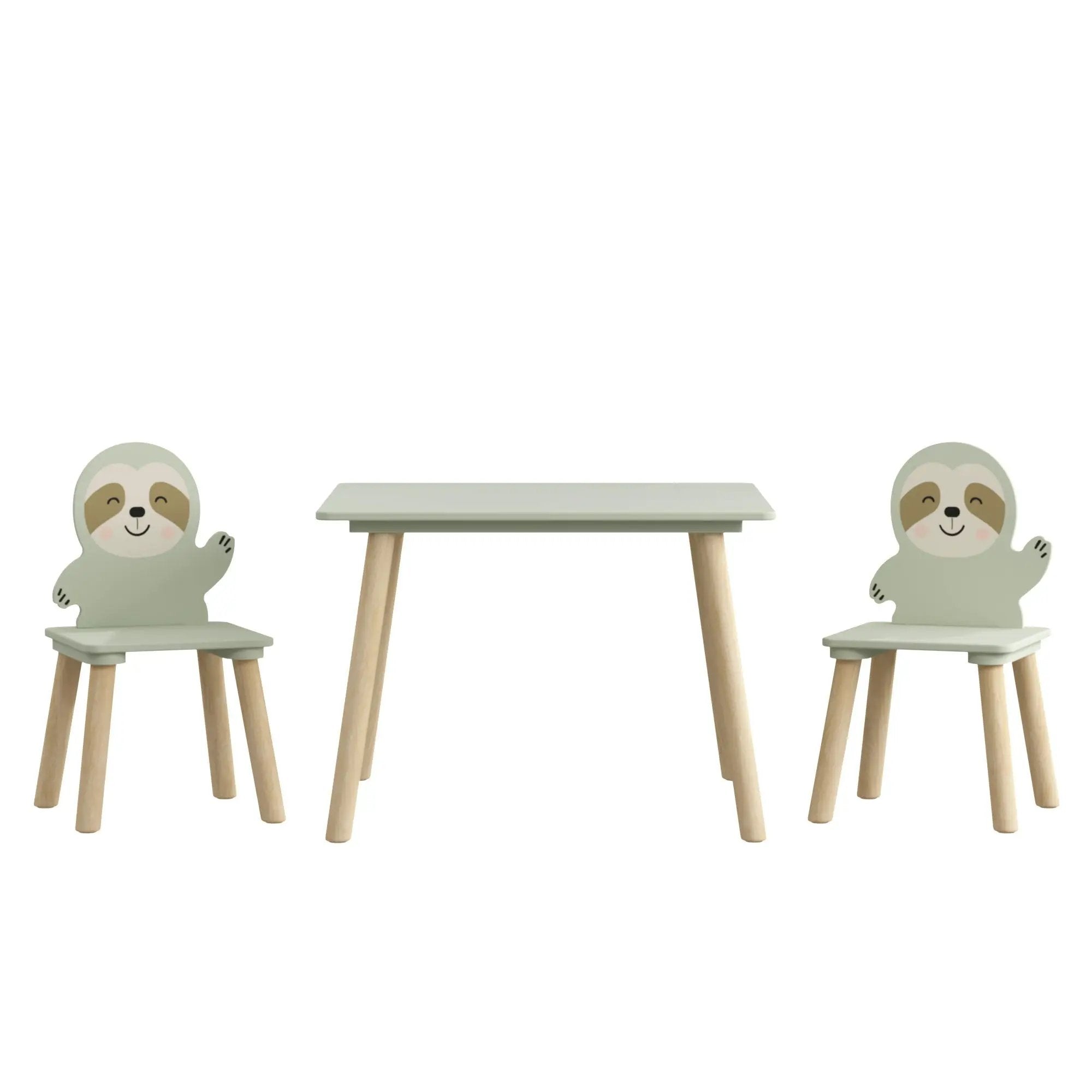 Sloth Themed Table And Chair Set With 2 Cute Animal Chairs - Natural Wood / Sage Green by HouseOfZazla