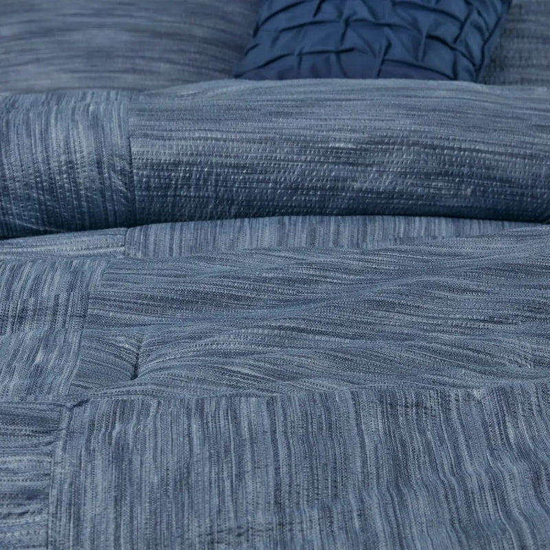 7 Piece Printed Seersucker Comforter Set Navy King by HouseOfZazla