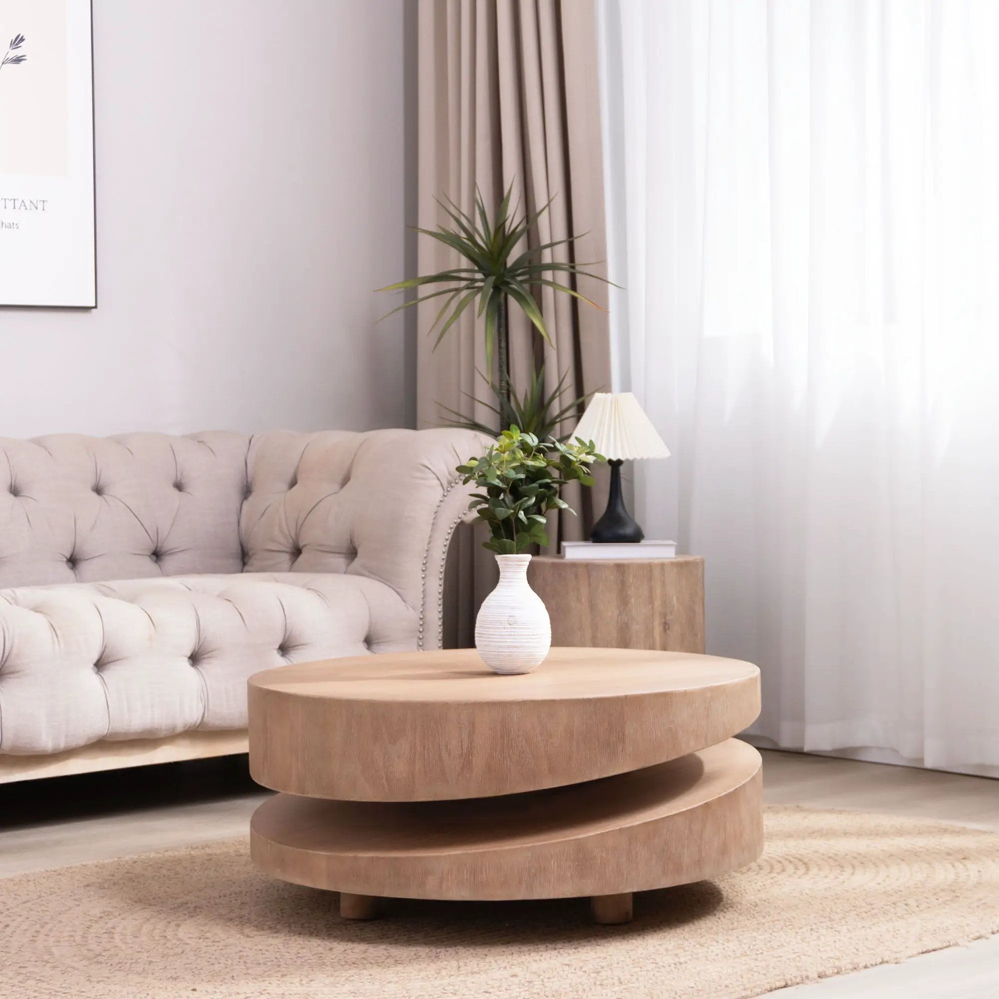 Modern Round Wood Coffee Table, Accent Table For Living Room - Antique Natural / Natural / Rustic by HouseOfZazla