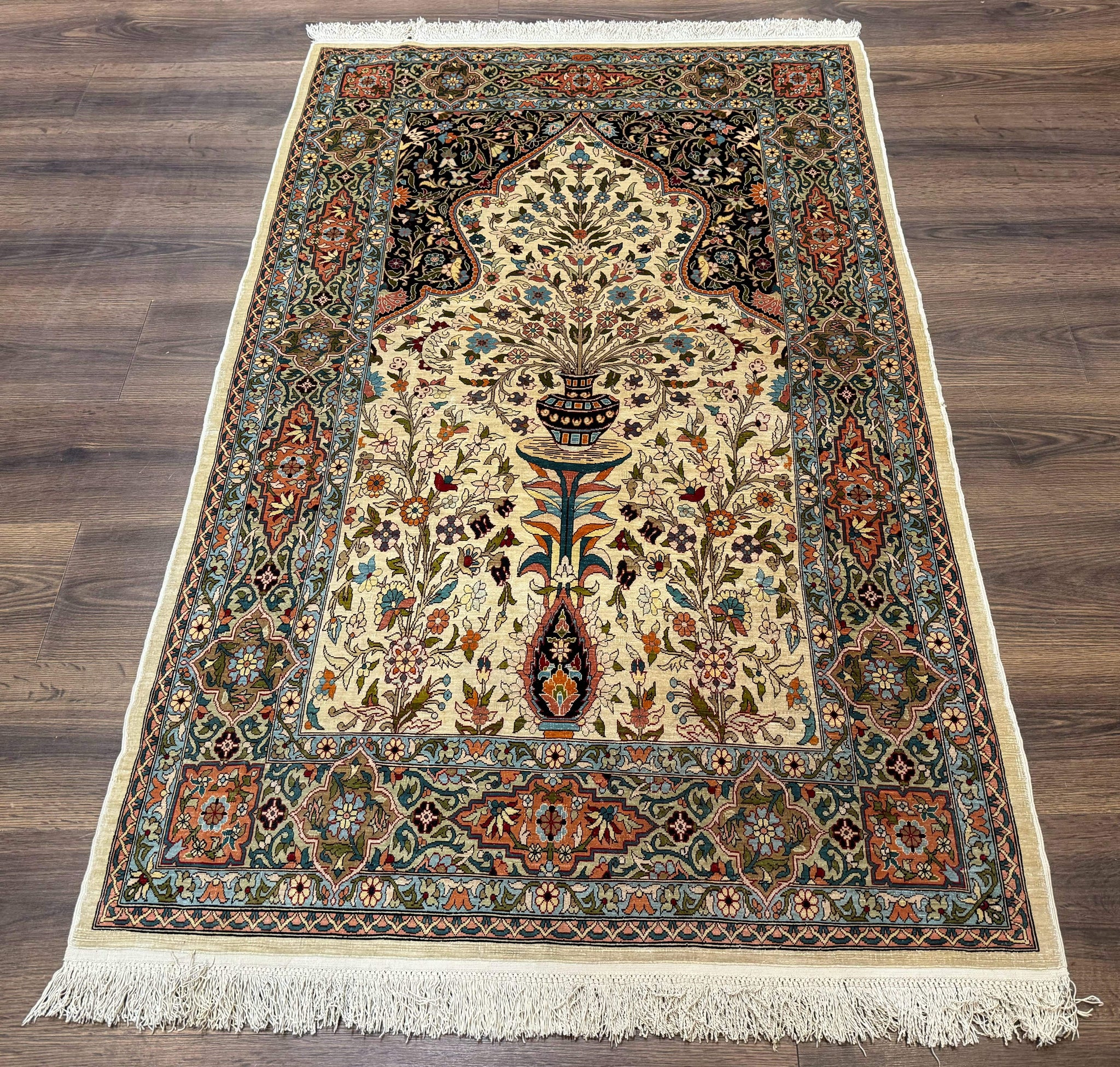 Rare Turkish Hereke Silk Rug 3x5, Tree of Life Persian Vase Design, Very Fine 440 KPSI, Signed by Jewel Rugs