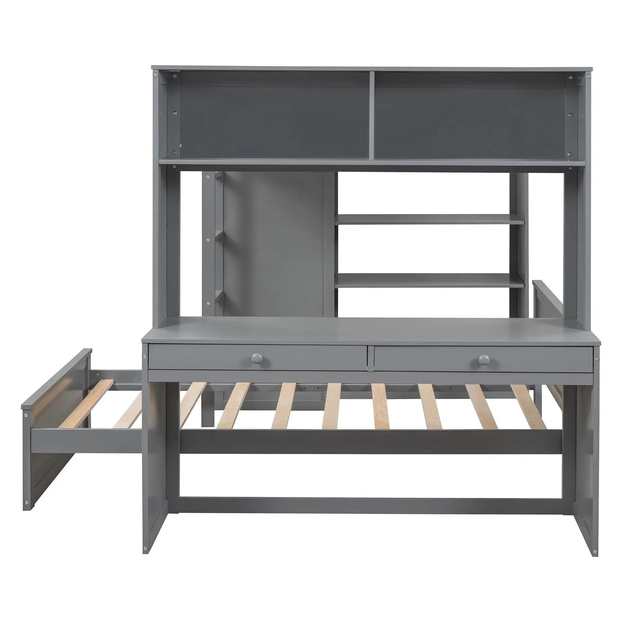 Loft Bed With A Twin Size Standalone Bed, Shelves, Desk, And Wardrobe by HouseOfZazla