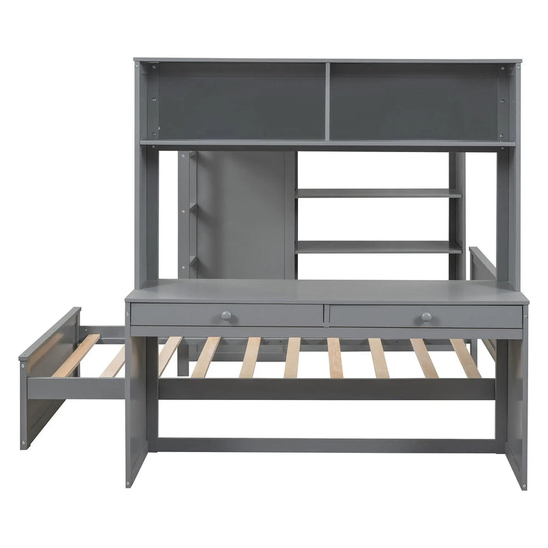Loft Bed With A Twin Size Standalone Bed, Shelves, Desk, And Wardrobe by HouseOfZazla