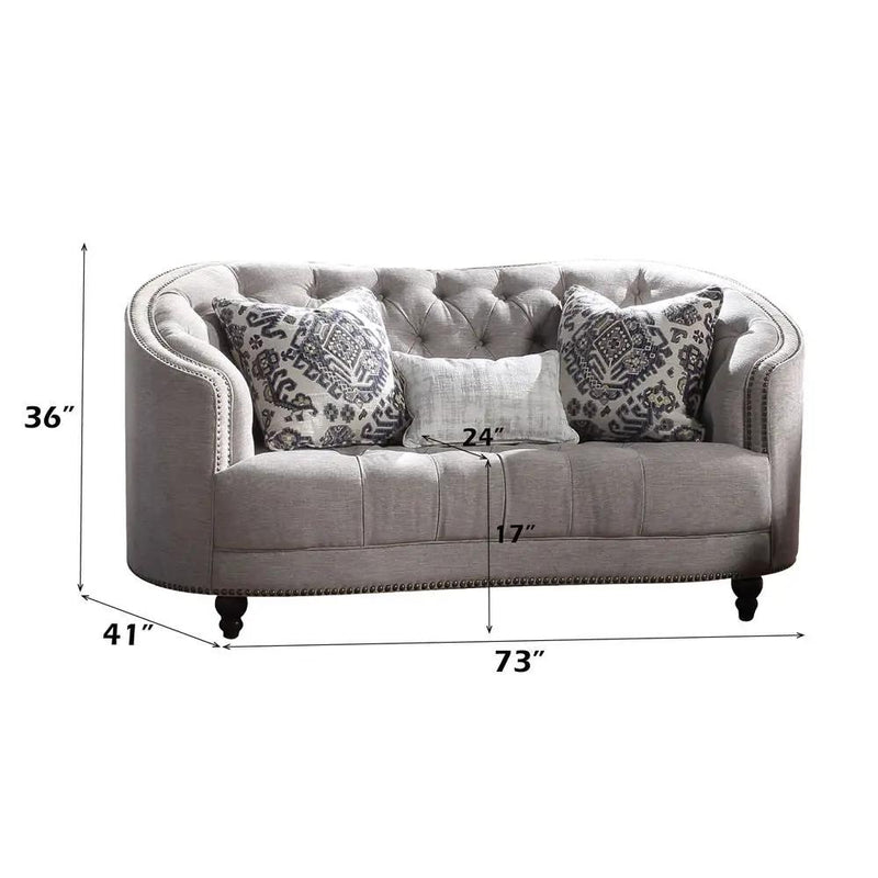 Saira - Loveseat With 3 Pillows - Light Gray Fabric by Unique Piece Furniture