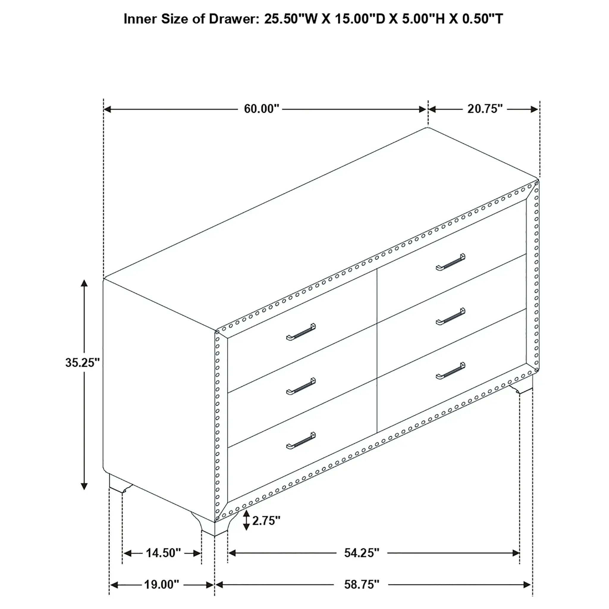 Melody 6-drawer Upholstered Dresser Pacific Blue by Unique Piece Furniture