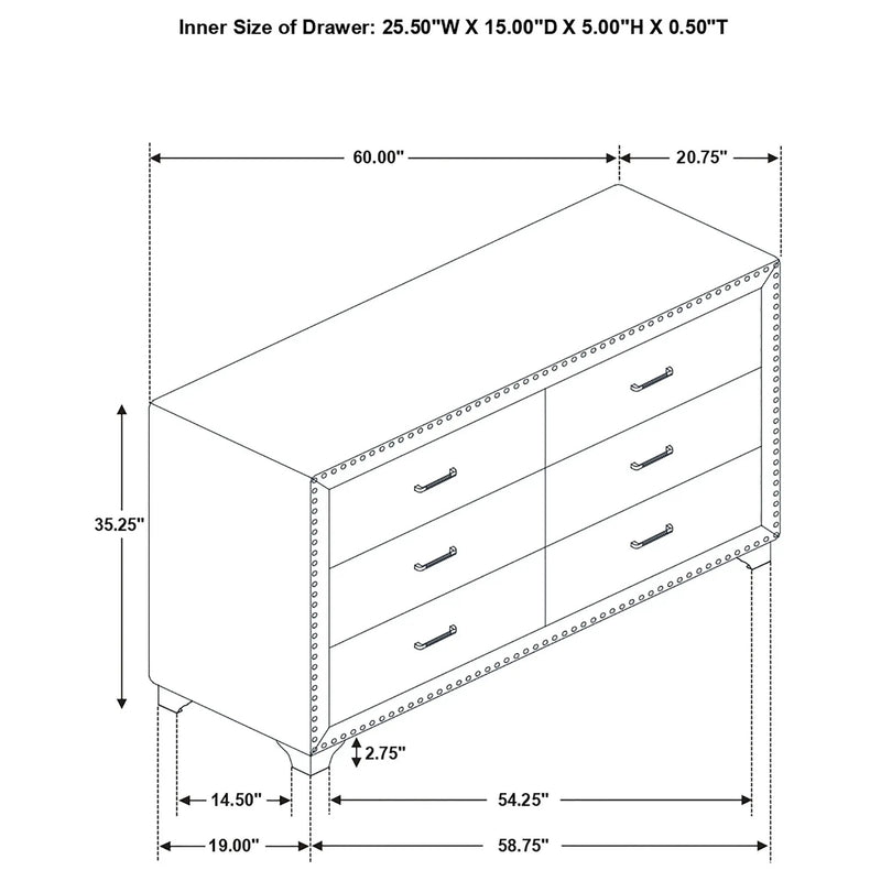 Melody 6-drawer Upholstered Dresser Pacific Blue by Unique Piece Furniture