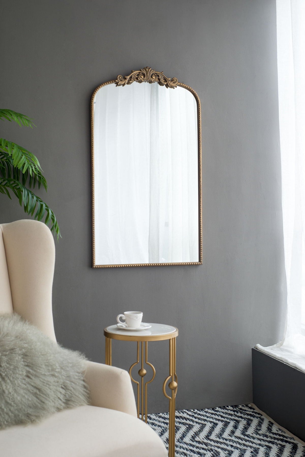 Baroque Inspired Arch Wall Mirror with Ornate Design - Gold or Black, photo 36 of 40