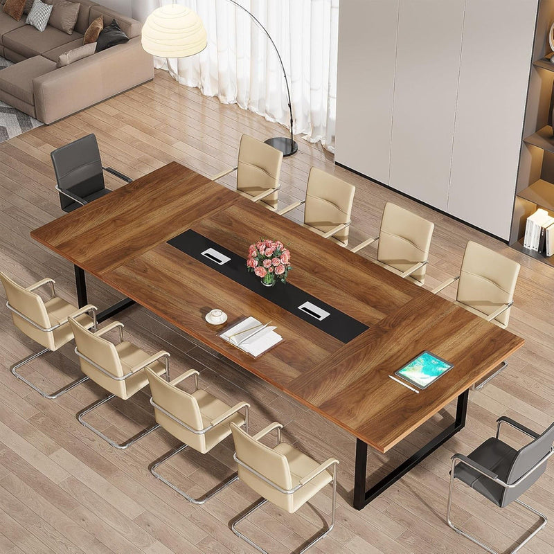 Conference Table For 8 - 10 People With Cable Management - Brown / Black by HouseOfZazla