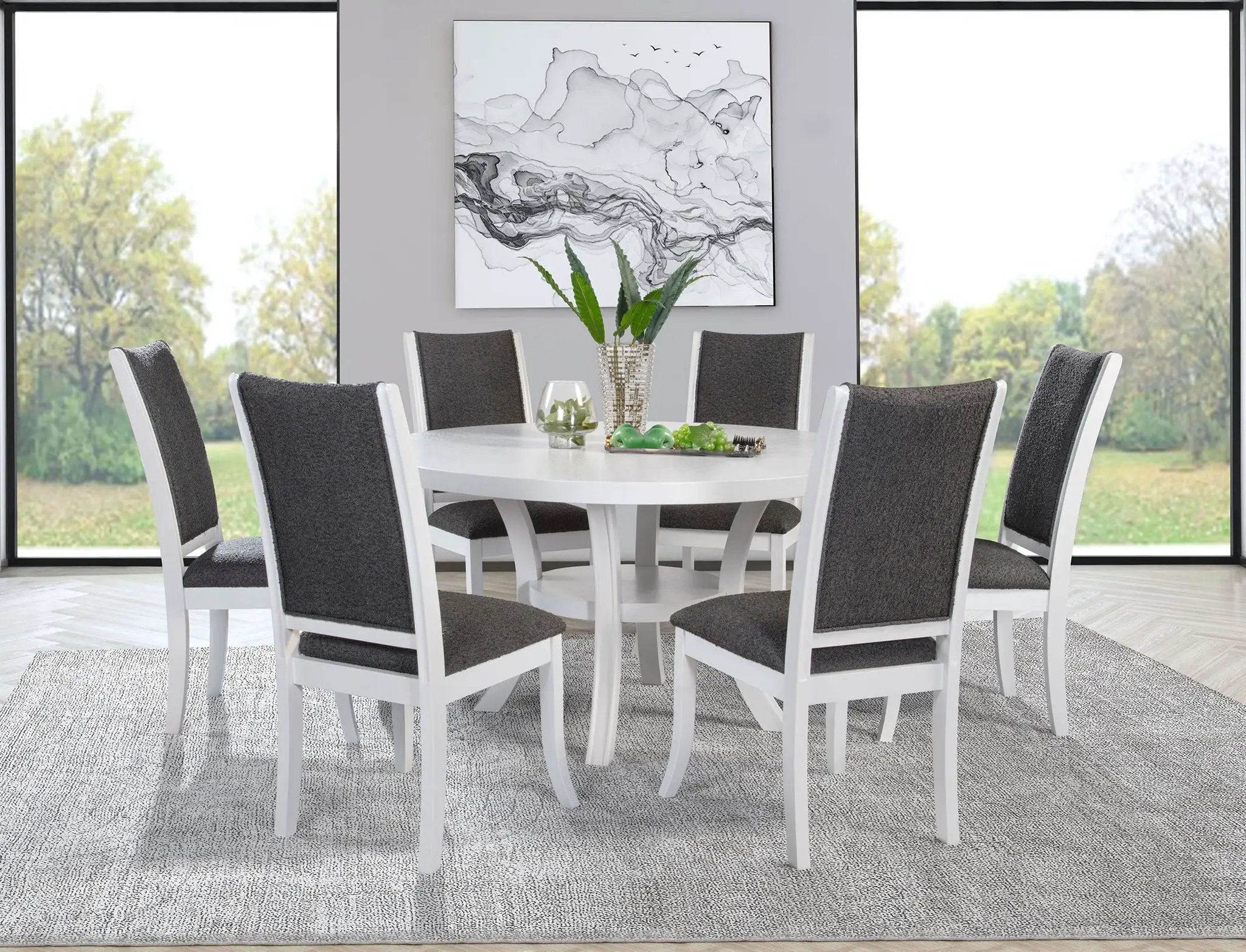 Judd 7-piece 54-inch Round Wood Dining Table Set Pearl White by Unique Piece Furniture
