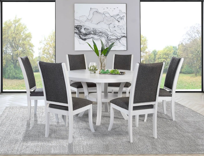 Judd 7-piece 54-inch Round Wood Dining Table Set Pearl White by Unique Piece Furniture