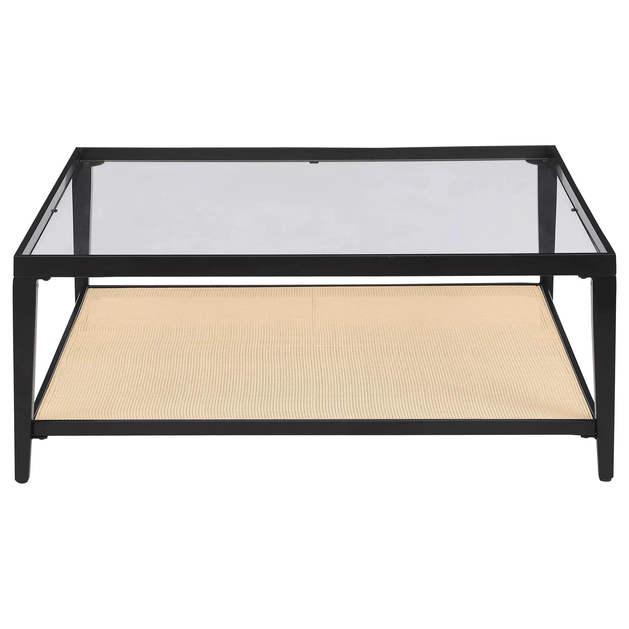 Amherst Glass Top Metal with Cane Shelf Coffee Table Black