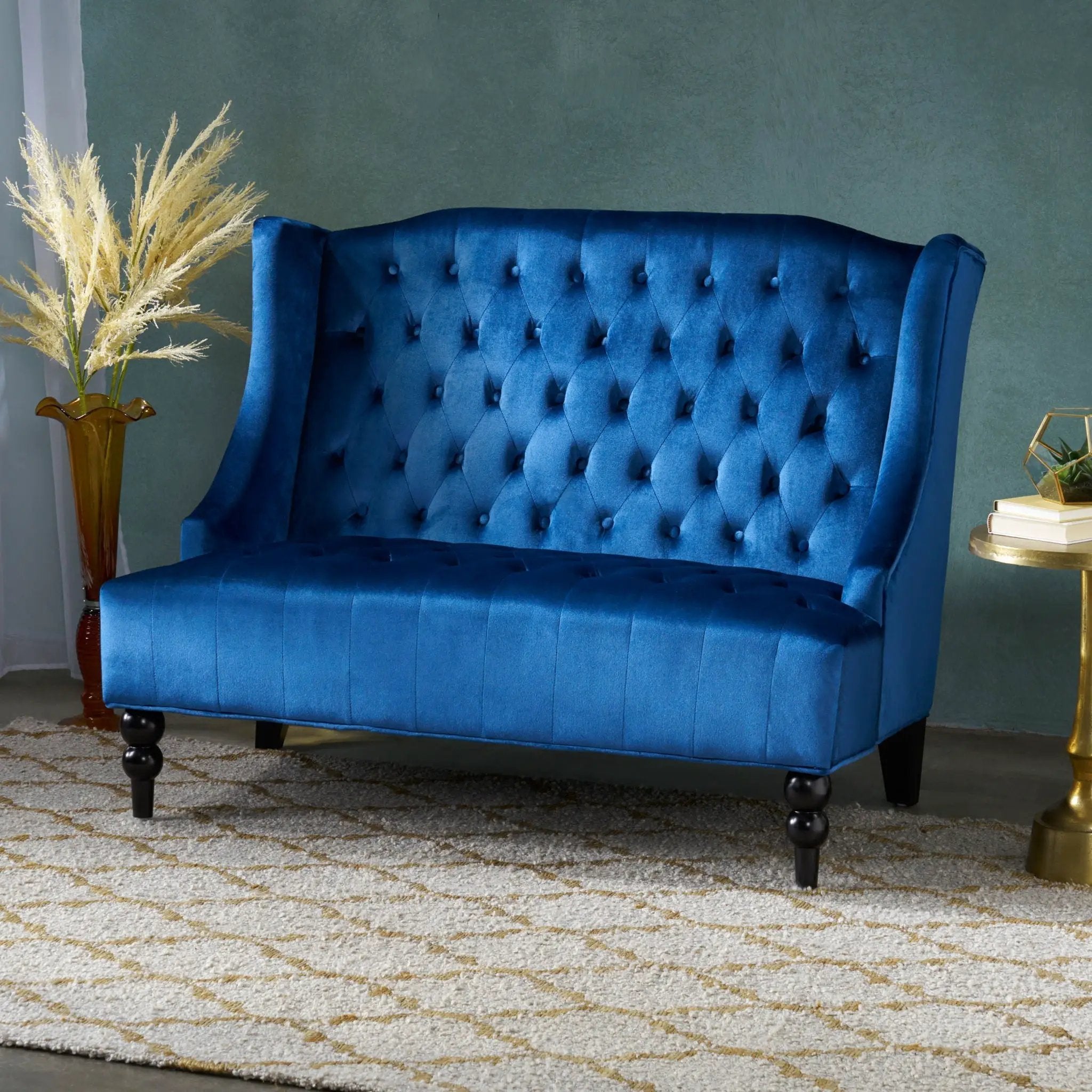 Nurturing Upholstered Loveseat With Wing Back And Diamond Tufting by HouseOfZazla