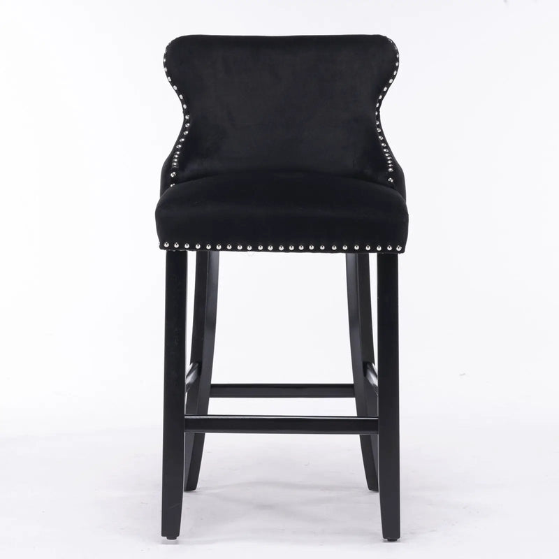 Contemporary Upholstered Wing-Back Barstools With Button Tufted Decoration And Wooden Legs, And Nailhead Trim, Leisure Style Bar Chairs, Bar Stools (Set of 2) by Unique Piece Furniture