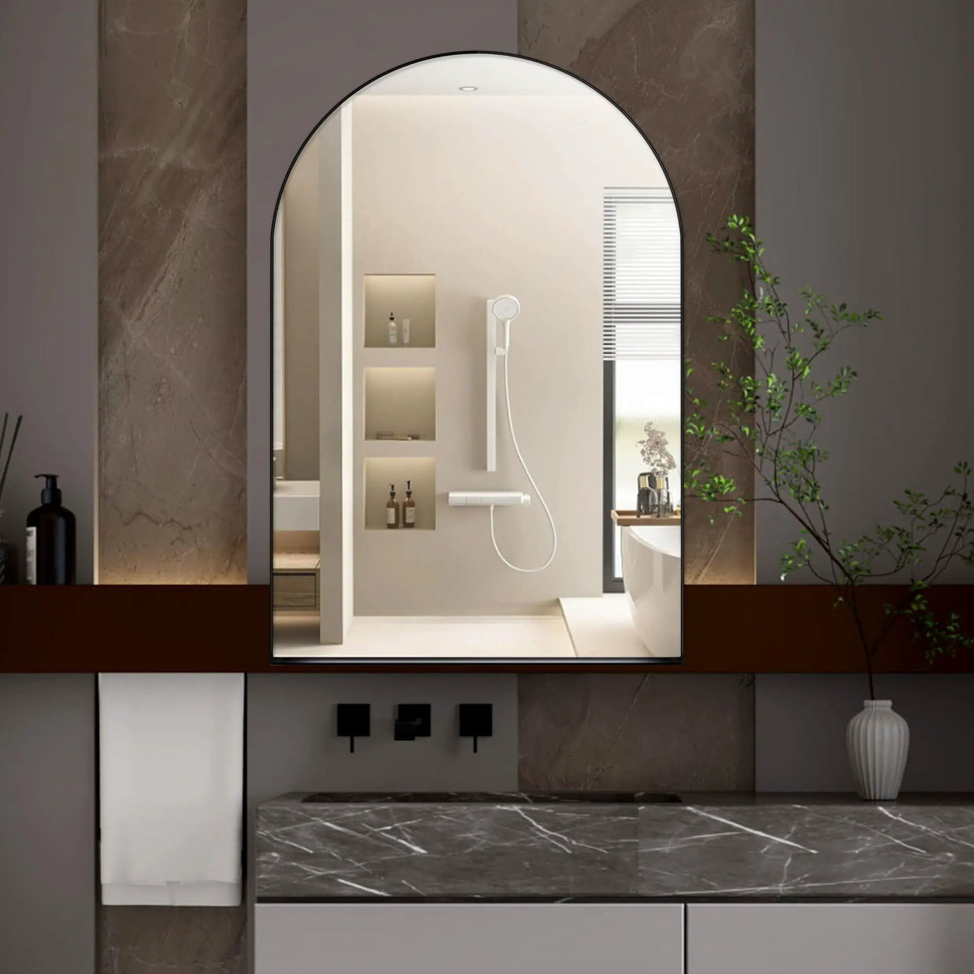 Arched Recessed Medicine Cabinet, Metal Framed Bathroom Wall Cabinet With Mirror And Adjustable Shelves, Wall Mirror With Storage For Bathroom by HouseOfZazla