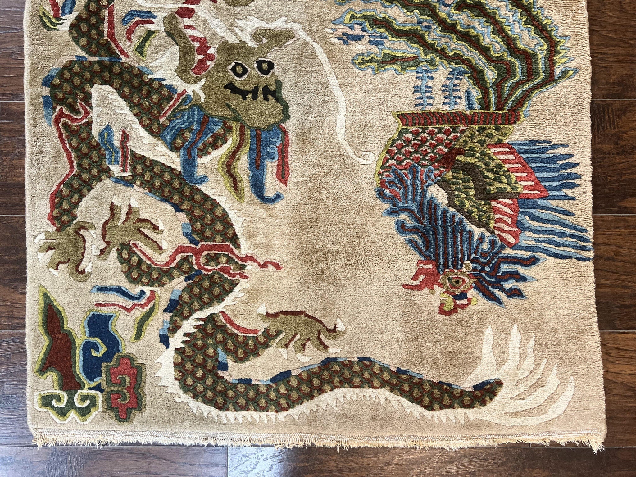 Antique Chinese Peking Rug 3 x 5.6, Dragon Motifs, Handmade Wool Asian Oriental Carpet by Jewel Rugs