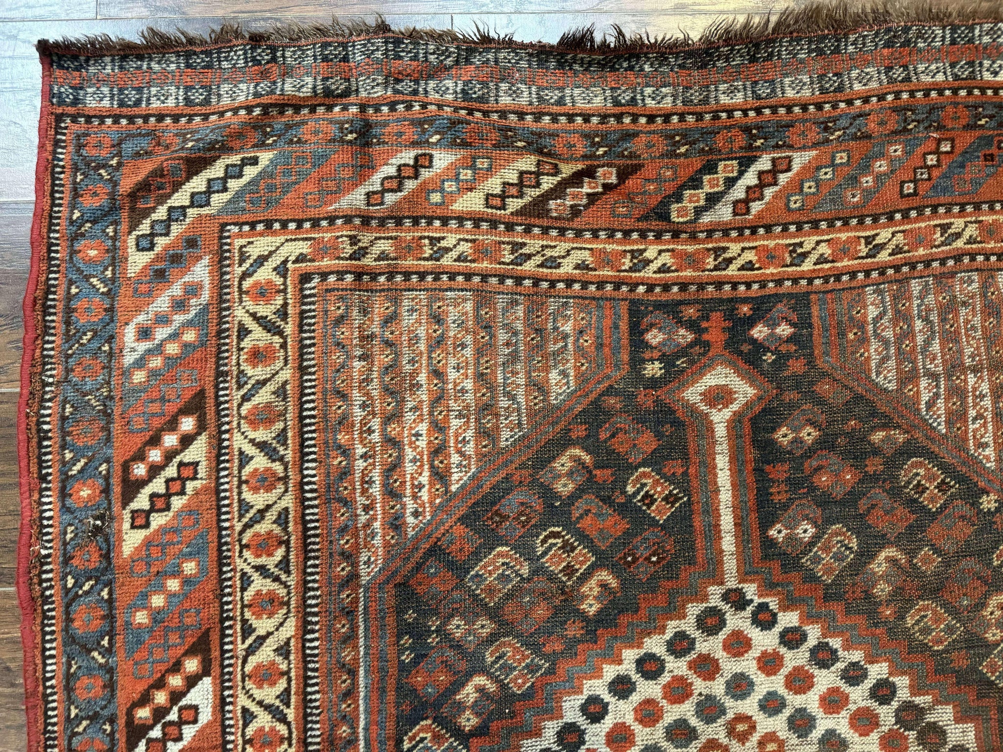 Antique Persian Shiraz Rug 5x8, Khamseh Tribal Wool 1920s Carpet, Navy Blue by Jewel Rugs