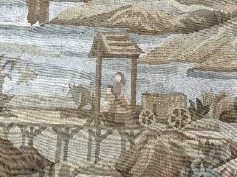 Vintage French Tapestry 5x7, Handmade, Wool, Aubusson Weave by Jewel Rugs