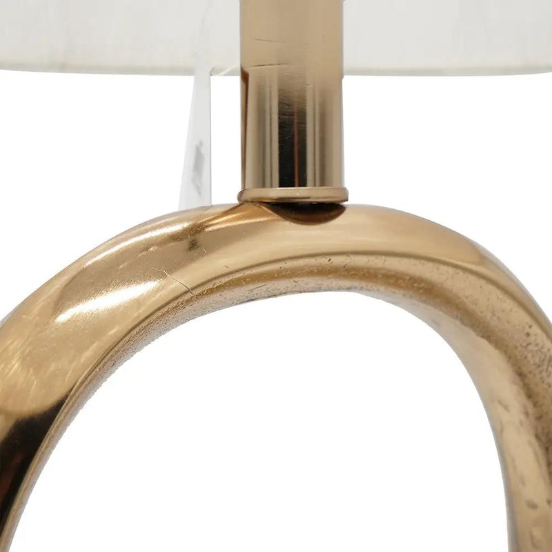 D14x28.5' Oval Shape Cut Out Metal Table Lamp with Cream Linen Shade by HouseOfZazla