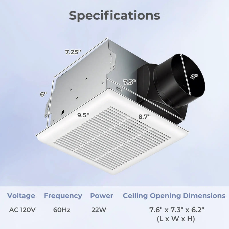 80 CFM Ceiling Mount Bathroom Exhaust Fan with Metal Housing and 4 Inches Duct by DirectDeals