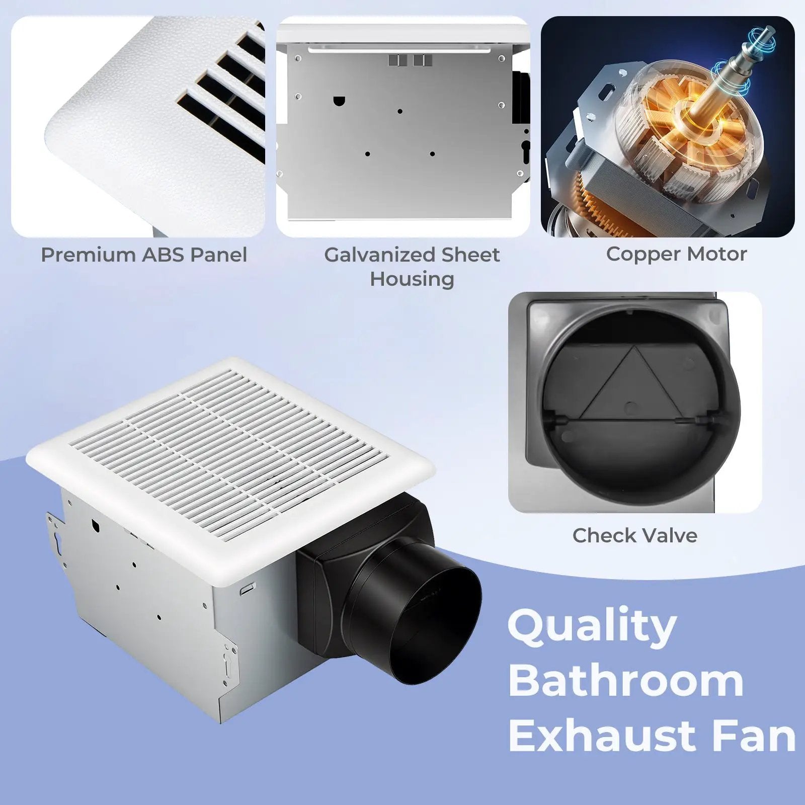 80 CFM Bathroom Exhaust Fan with Metal Housing and 4 Inches Duct by DirectDeals