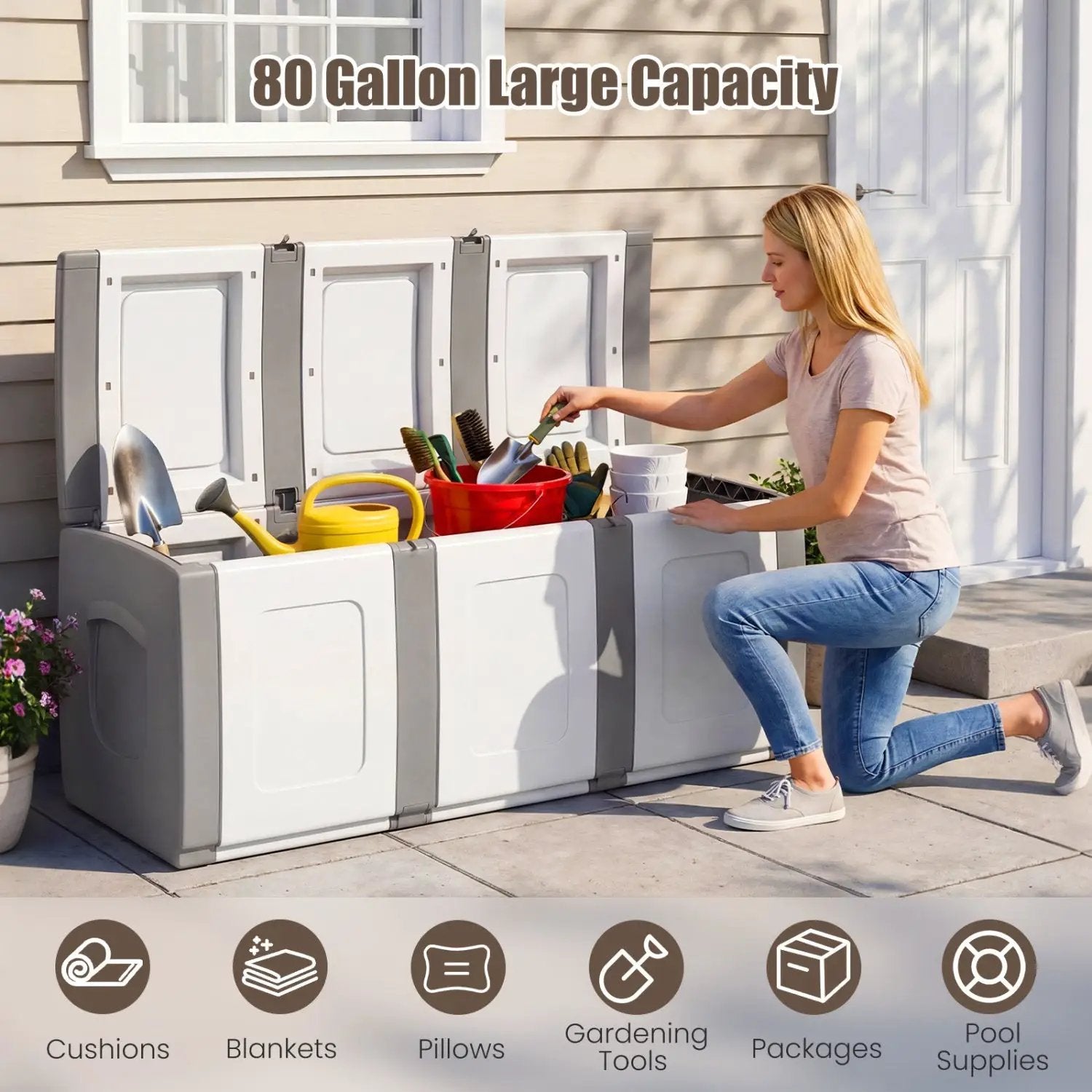 80 Gallon Patio Container with Lockable Lid for Packages and Garden by DirectDeals