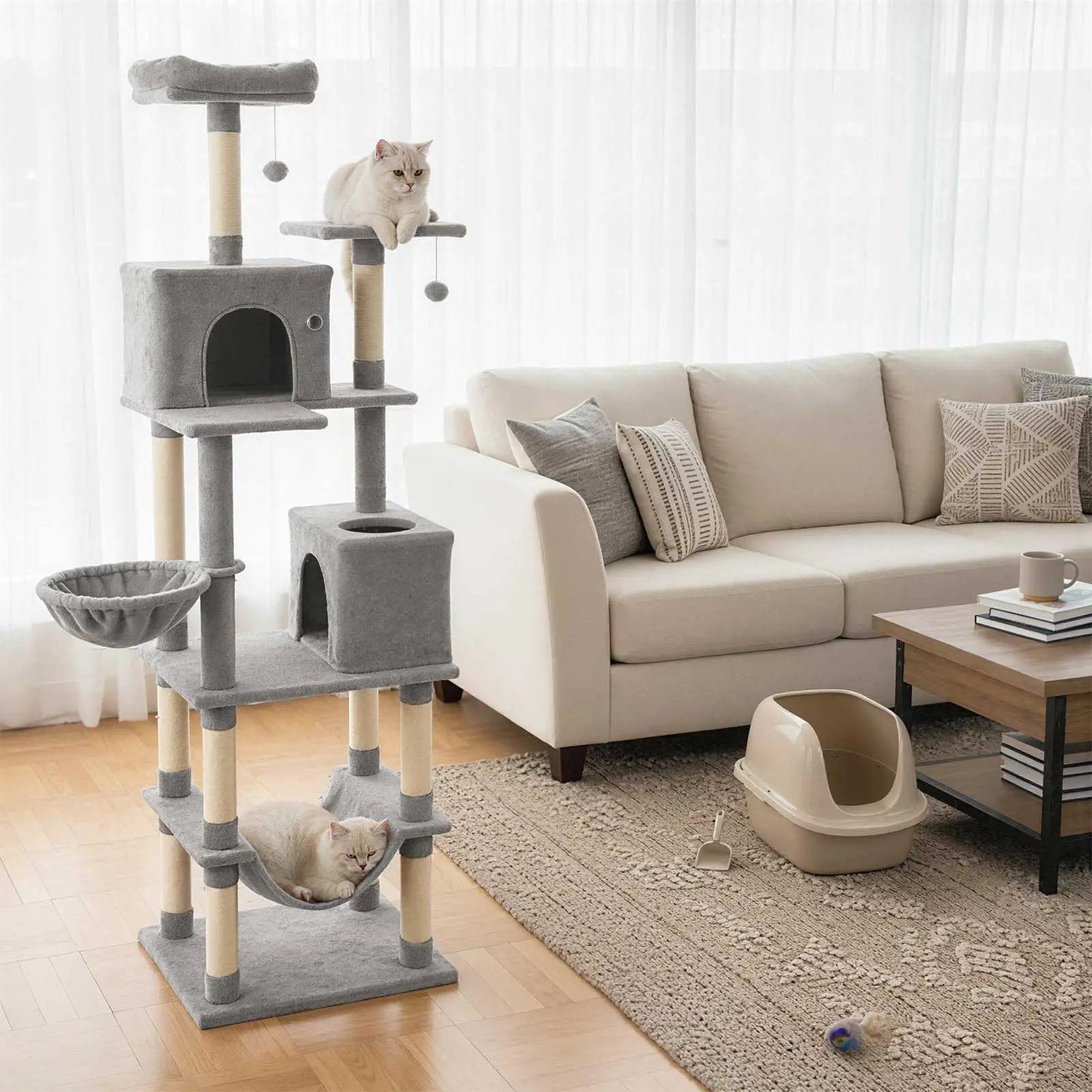 80 Inches Tall Cat Tree with 2 Large Condos and Dangling Toys by DirectDeals