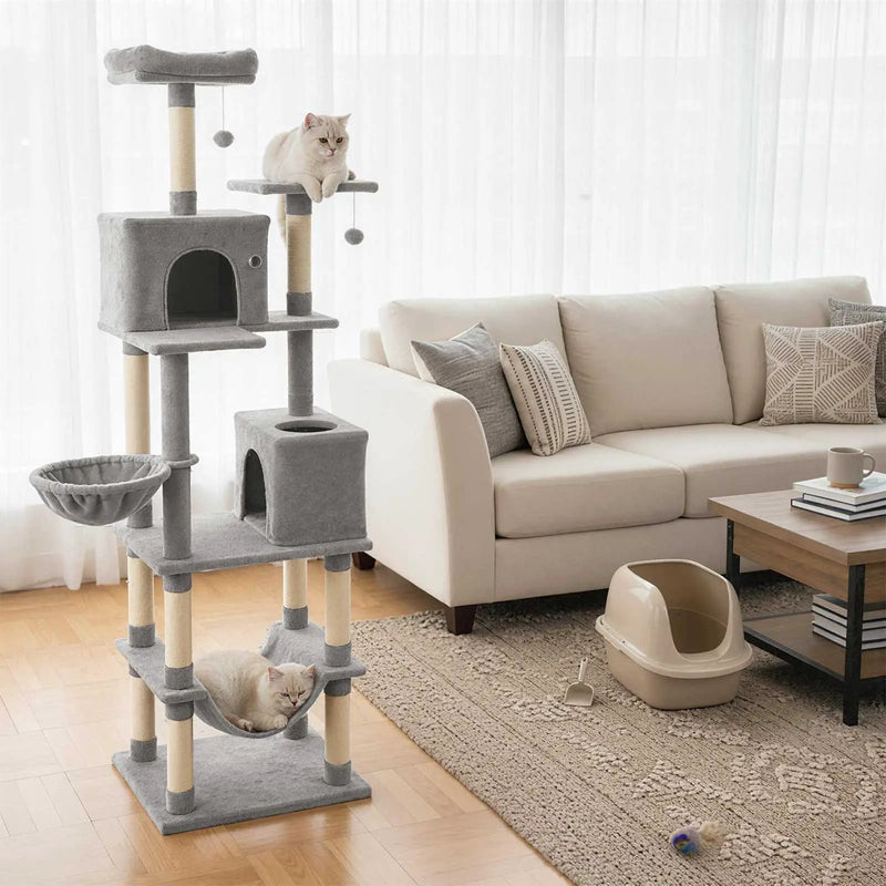 80 Inches Tall Cat Tree with 2 Large Condos and Dangling Toys by DirectDeals